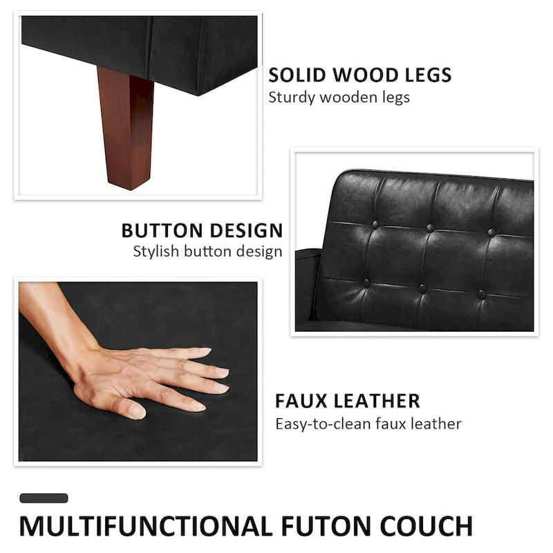 Convertible Futon Sofa Bed with Faux Leather Loveseat