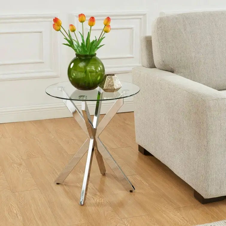 End Table with Glass Top, 19.7"