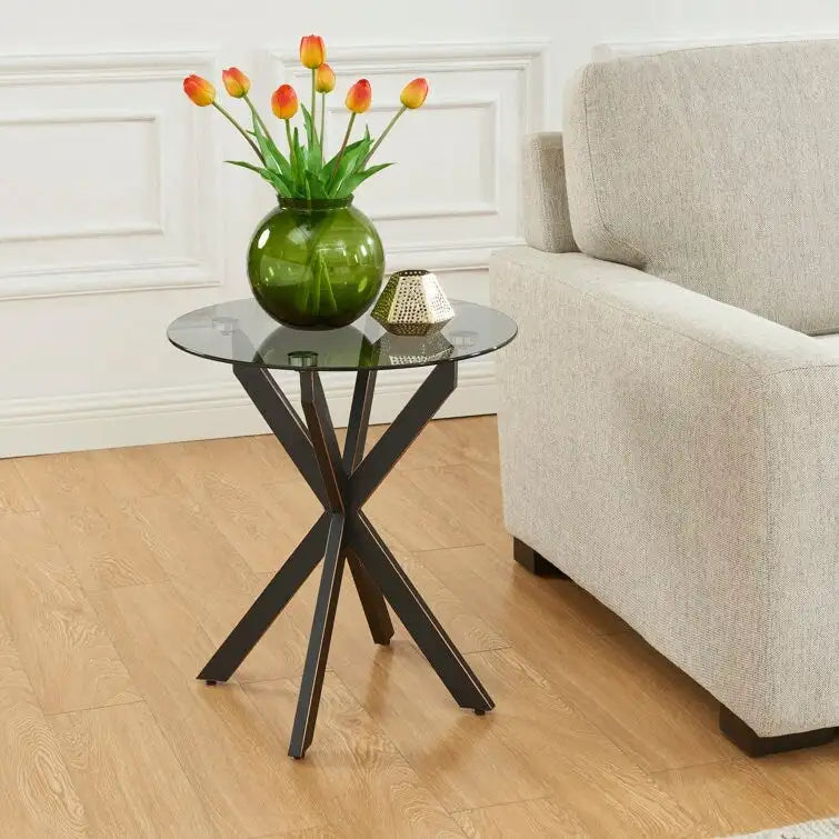 End Table with Glass Top, 19.7"