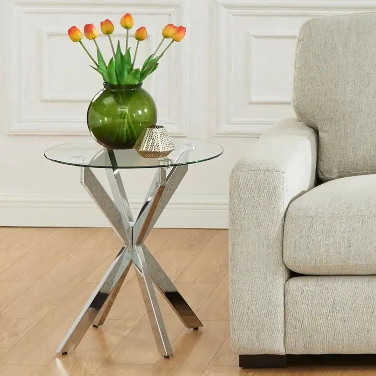 End Table with Glass Top, 19.7"