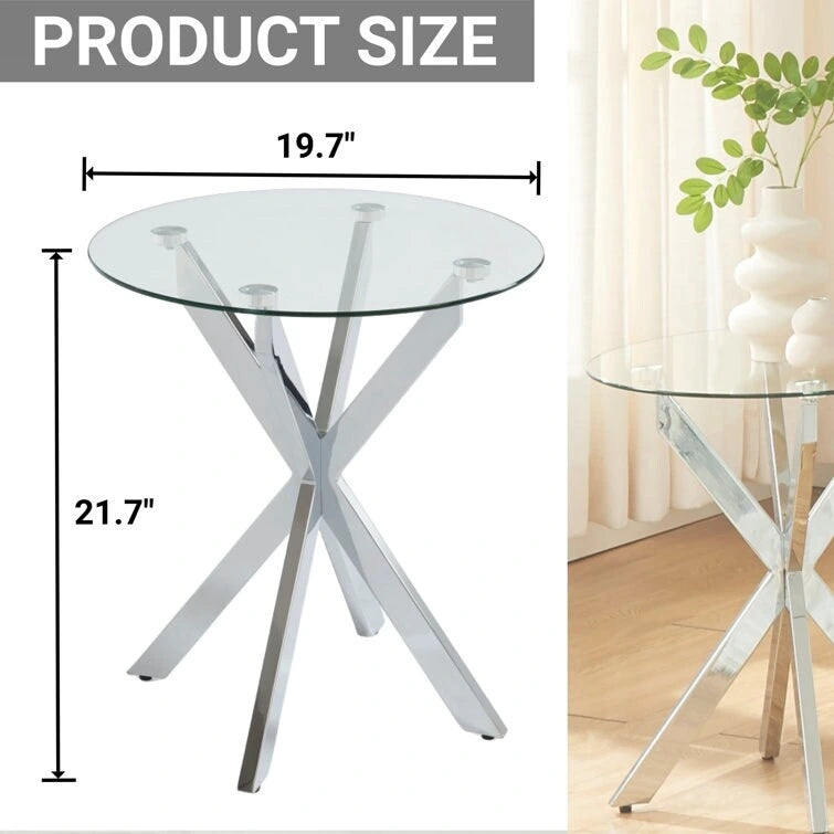End Table with Glass Top, 19.7"