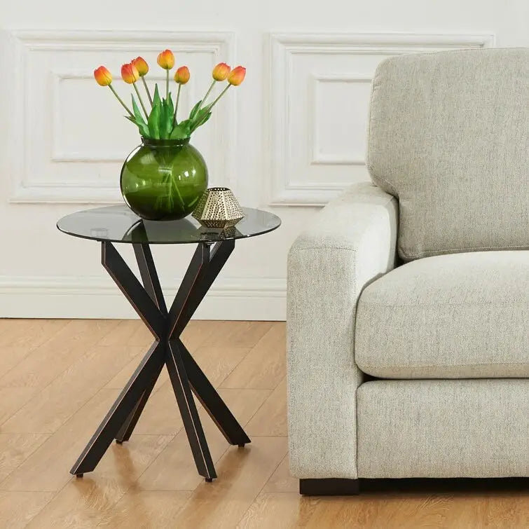 End Table with Glass Top, 19.7"