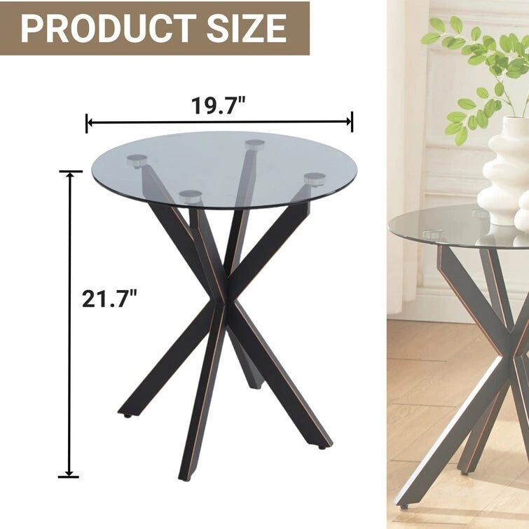 End Table with Glass Top, 19.7"