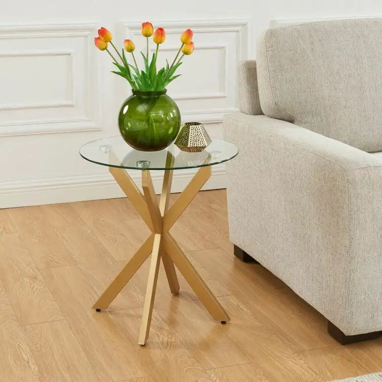 End Table with Glass Top, 19.7"