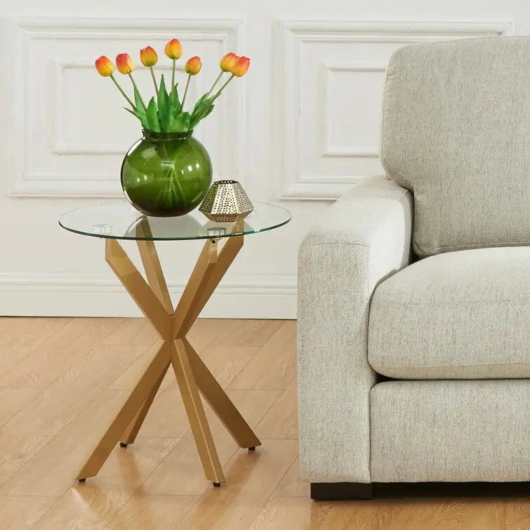 End Table with Glass Top, 19.7"
