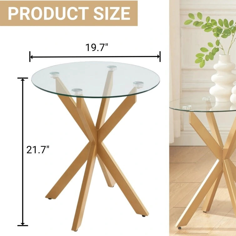 End Table with Glass Top, 19.7"