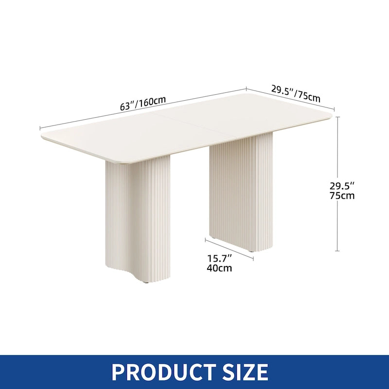 Modern Dining Table for Kitchen & Dining Room – Seats 6-8, Creamy White