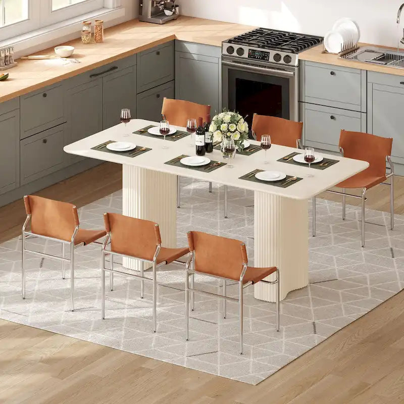 Modern Dining Table for Kitchen & Dining Room – Seats 6-8, Creamy White