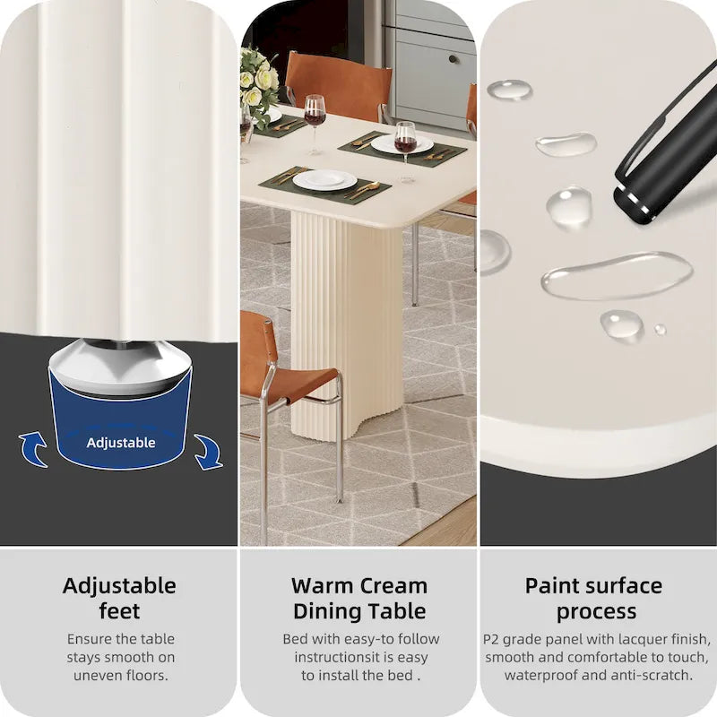 Modern Dining Table for Kitchen & Dining Room – Seats 6-8, Creamy White