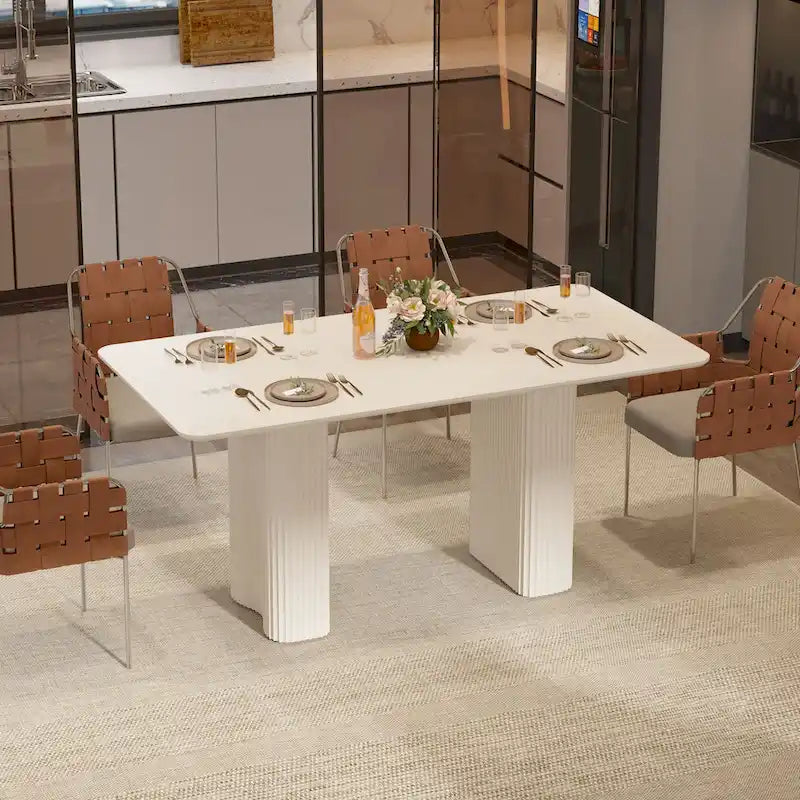 Modern Dining Table for Kitchen & Dining Room – Seats 6-8, Creamy White