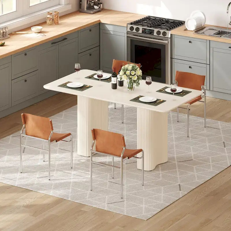 Modern Dining Table for Kitchen & Dining Room – Seats 6-8, Creamy White