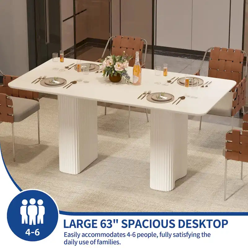 Modern Dining Table for Kitchen & Dining Room – Seats 6-8, Creamy White