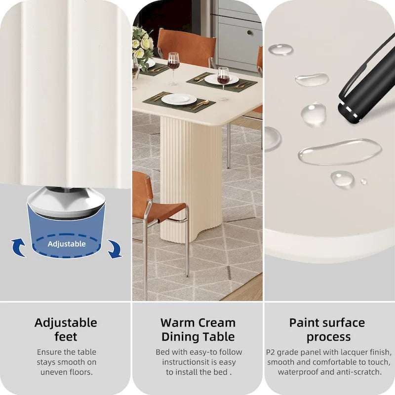 Modern Dining Table for Kitchen & Dining Room – Seats 6-8, Creamy White