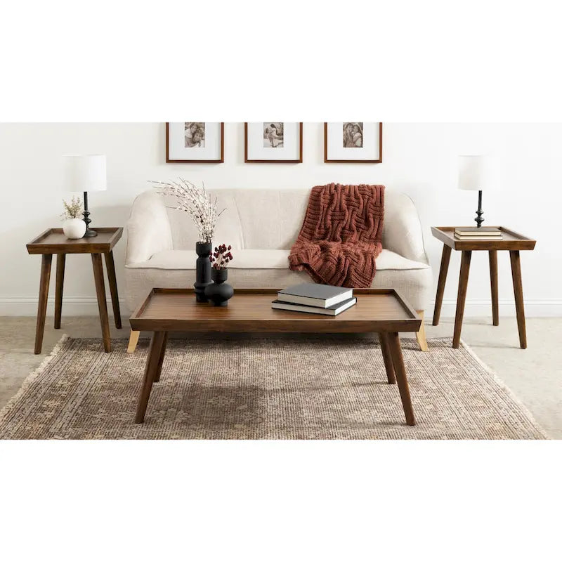 Rectangle Wood Coffee Table, 46 Inch Mid-Century Walnut Brown