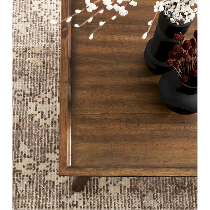 Rectangle Wood Coffee Table, 46 Inch Mid-Century Walnut Brown