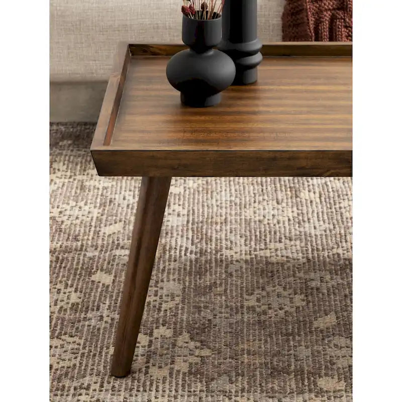 Rectangle Wood Coffee Table, 46 Inch Mid-Century Walnut Brown