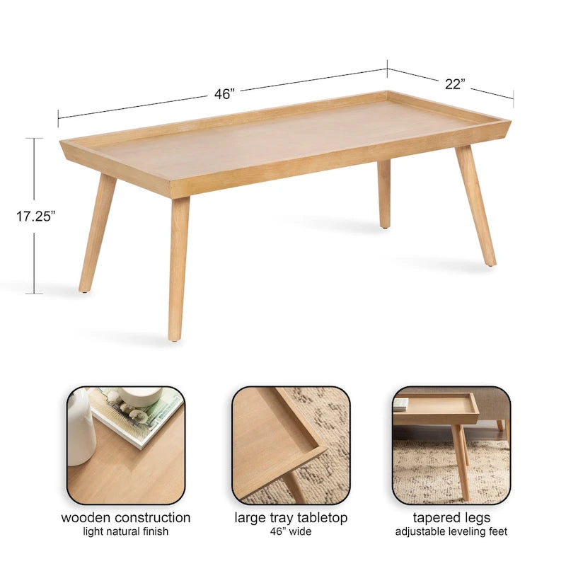 Table basse rectangulaire en bois, 46 pouces, noyer brun style Mid-Century