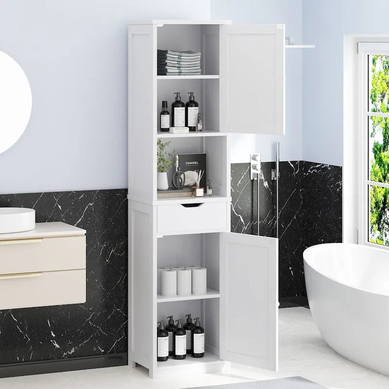 Tall Bathroom Storage Cabinet, 64" Freestanding Narrow Storage Pantry Cabinet