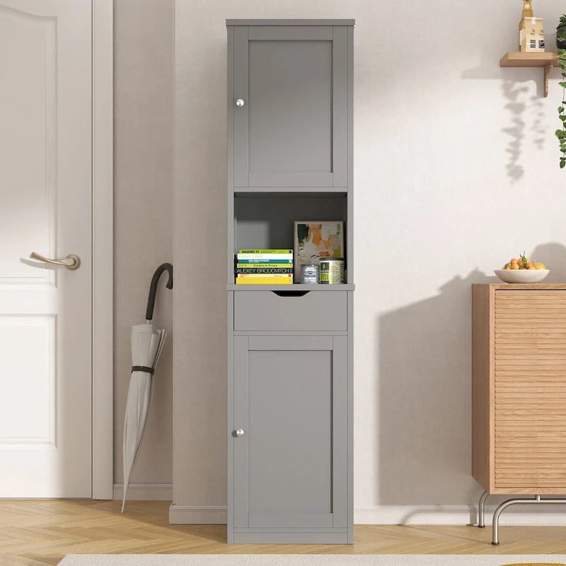 Tall Bathroom Storage Cabinet, 64" Freestanding Narrow Storage Pantry Cabinet