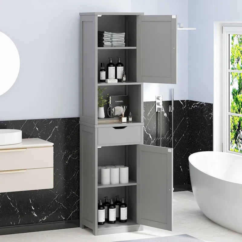 Meuble de rangement haut de salle de bain, Armoire de rangement étroite autoportante de 163 cm