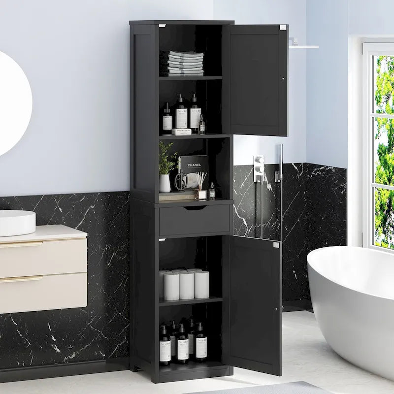 Meuble de rangement haut de salle de bain, Armoire de rangement étroite autoportante de 163 cm