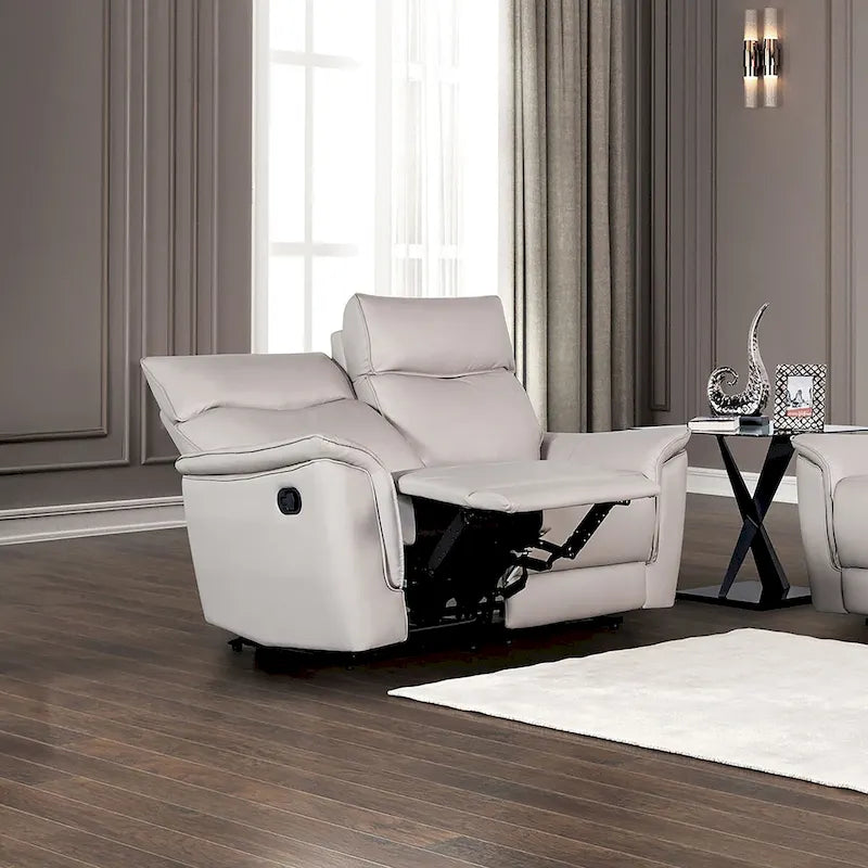 Modern Leather Match Manual Recline Loveseat