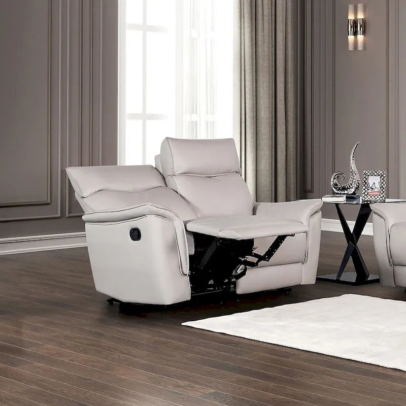 Modern Leather Match Manual Recline Loveseat