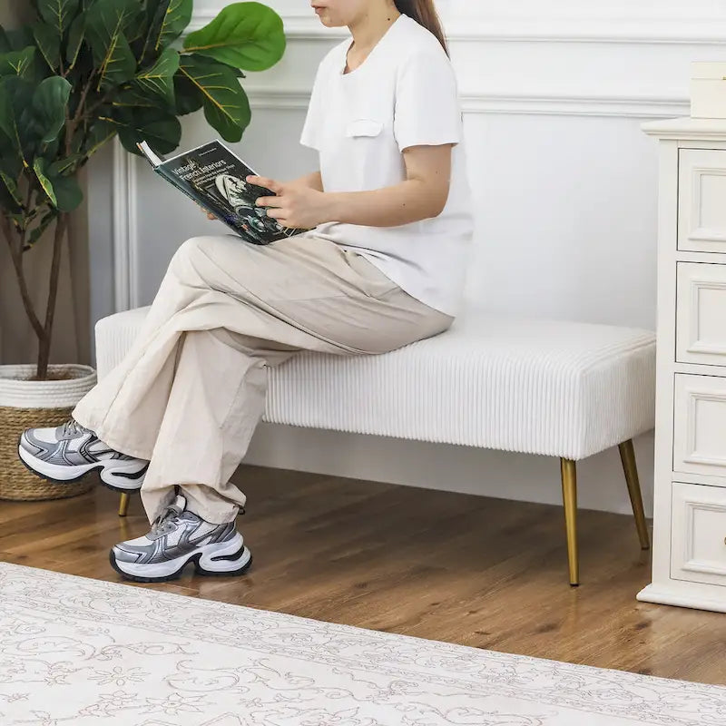 43 Inch Velvet Bench - Bed End & Entryway Bench with Gold Legs