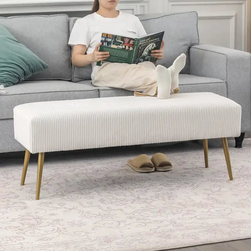 43 Inch Velvet Bench - Bed End & Entryway Bench with Gold Legs
