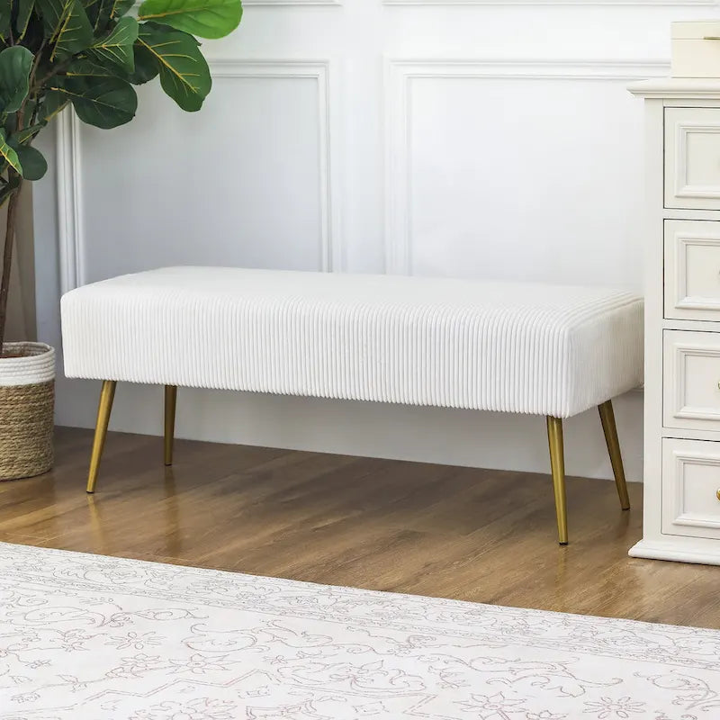 43 Inch Velvet Bench - Bed End & Entryway Bench with Gold Legs