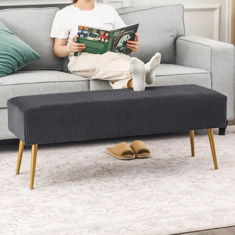 43 Inch Velvet Bench - Bed End & Entryway Bench with Gold Legs