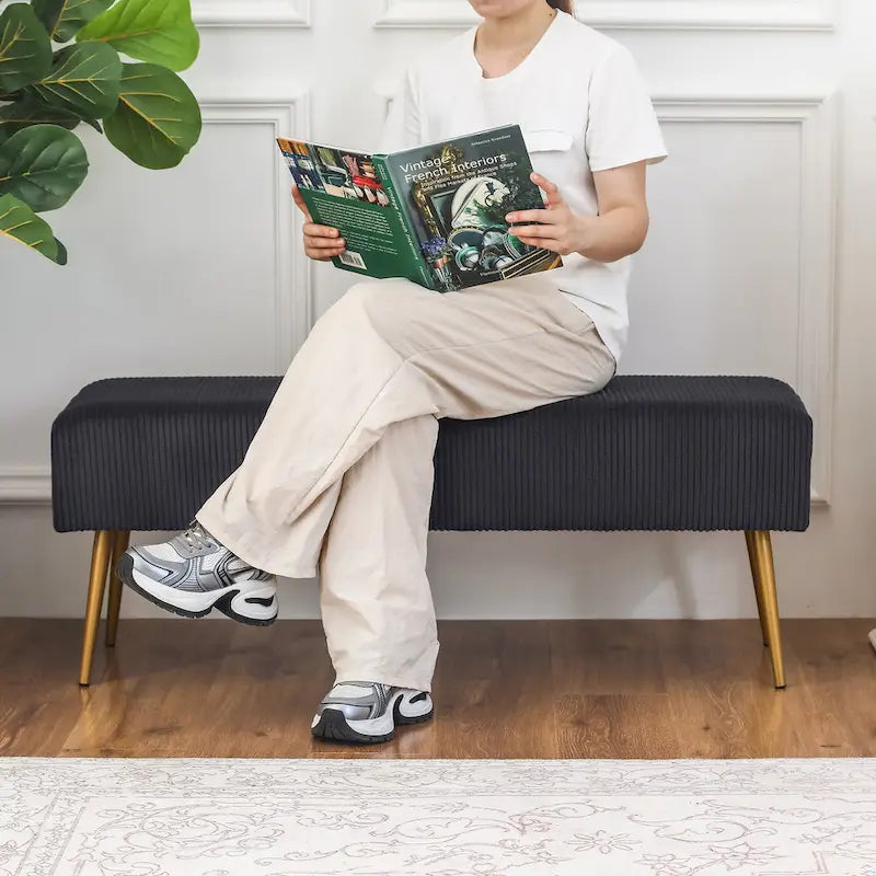 43 Inch Velvet Bench - Bed End & Entryway Bench with Gold Legs