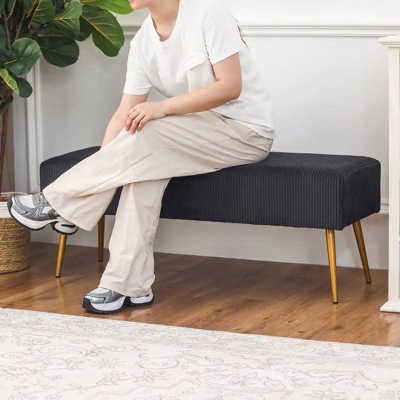 43 Inch Velvet Bench - Bed End & Entryway Bench with Gold Legs