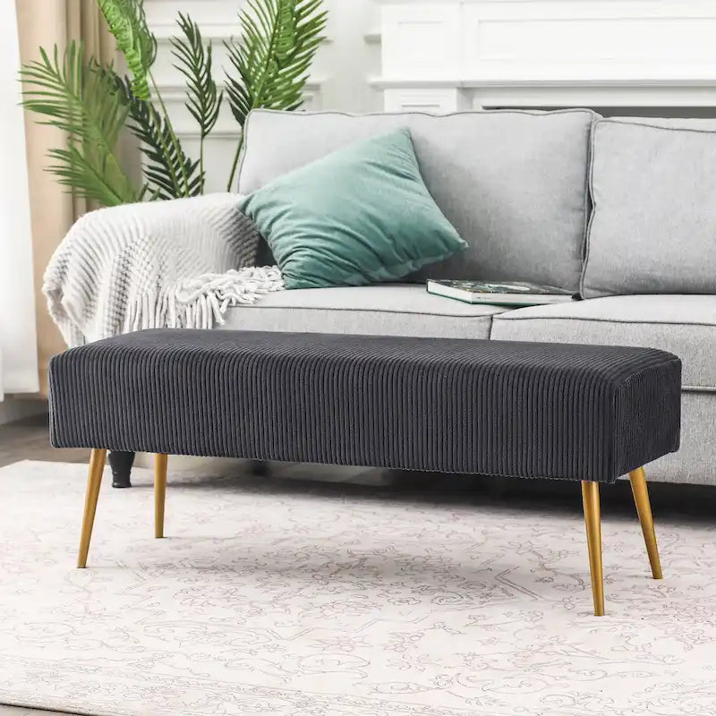 43 Inch Velvet Bench - Bed End & Entryway Bench with Gold Legs