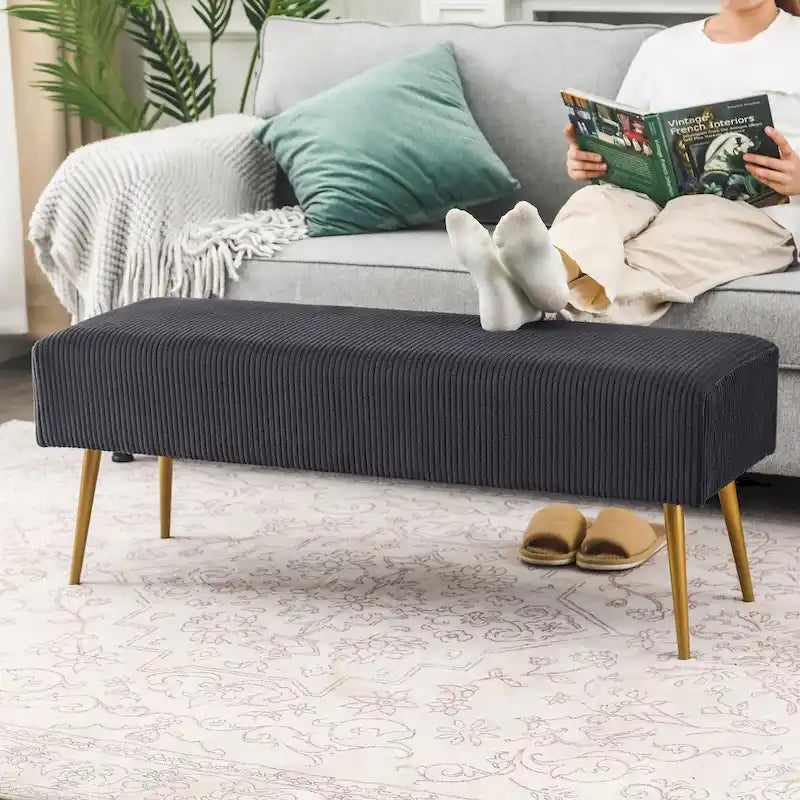 43 Inch Velvet Bench - Bed End & Entryway Bench with Gold Legs